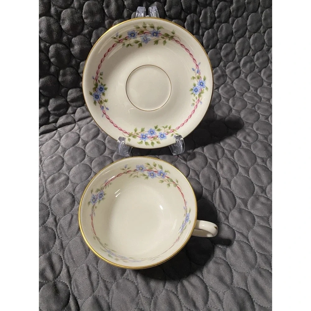 VNTG 1942-55 Lenox Belvidere Cup & Saucer Set Coffee/tea Flowers USA Porcelain